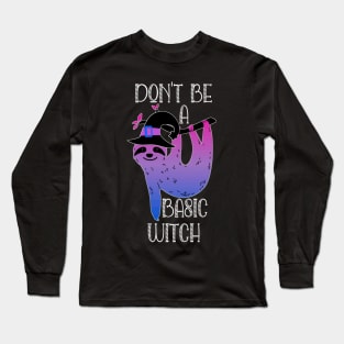 Bisexual Sloth Basic Witch Pun Halloween Bi Pride Colors Long Sleeve T-Shirt